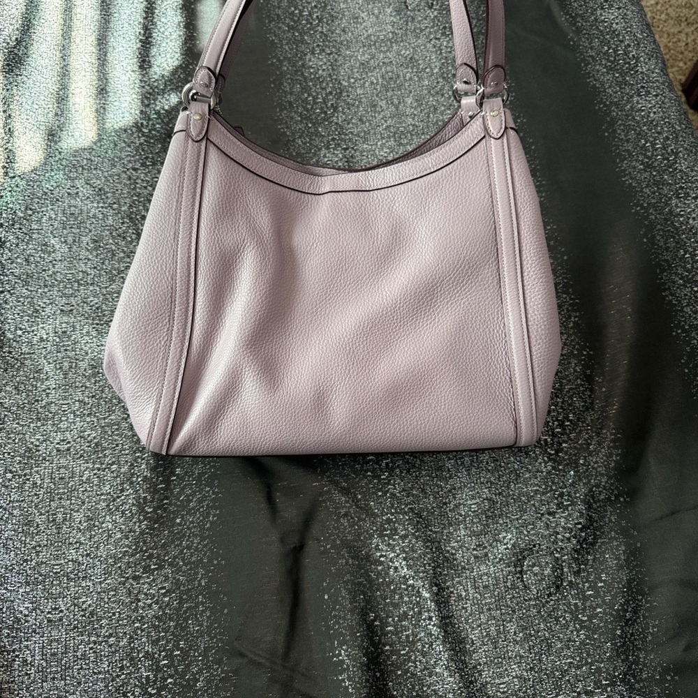 Coach Lavender Pebbled Leather Shoulder Bag Hobo Zip Pocket Everyday Purse - Picture 8 of 11